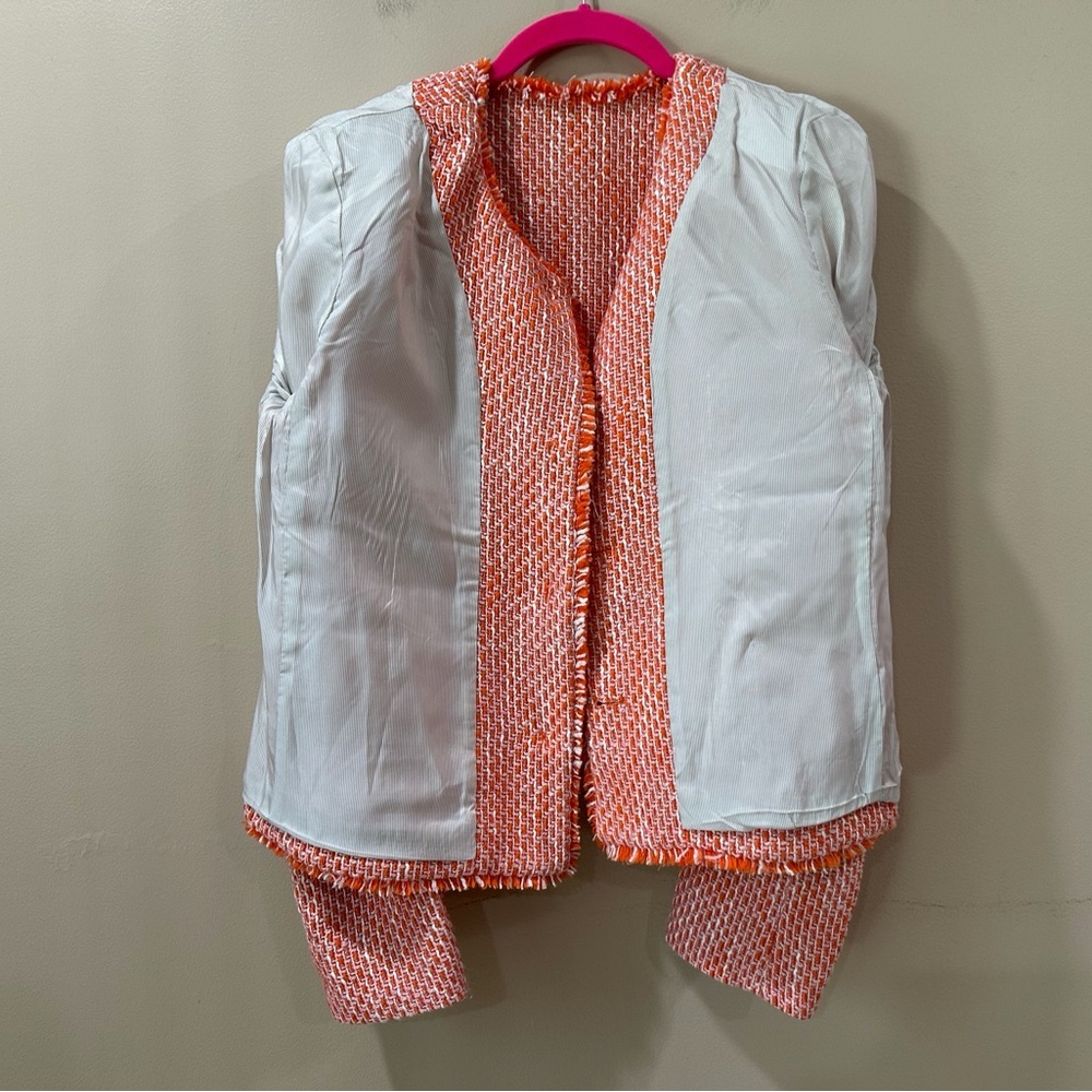 Loft Jacket Women M Orange Tweed Cropped BLAZER Workwear Career 762669 - Picture 5 of 8
